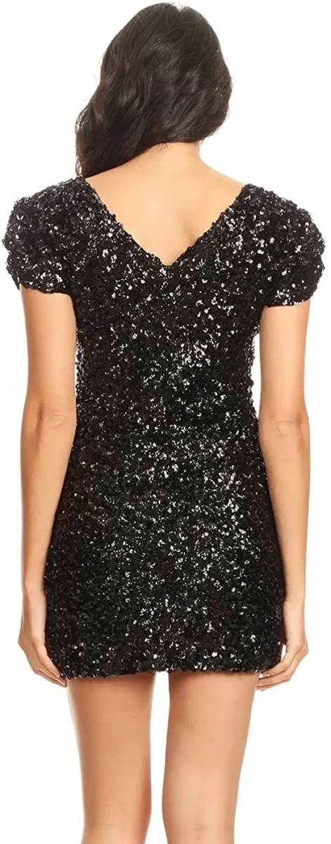 Sexy Short Sleeve Sequin Body-con Mini Cocktail Party Club Dress