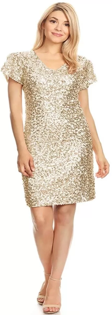 Sexy Short Sleeve Sequin Body-con Mini Cocktail Party Club Dress