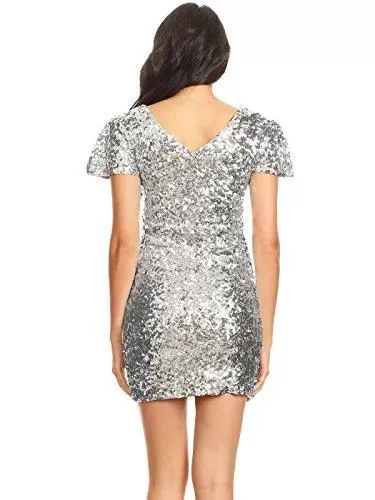 Sexy Short Sleeve Sequin Body-con Mini Cocktail Party Club Dress