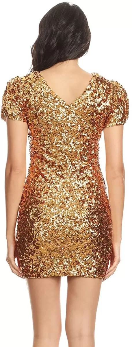 Sexy Short Sleeve Sequin Body-con Mini Cocktail Party Club Dress