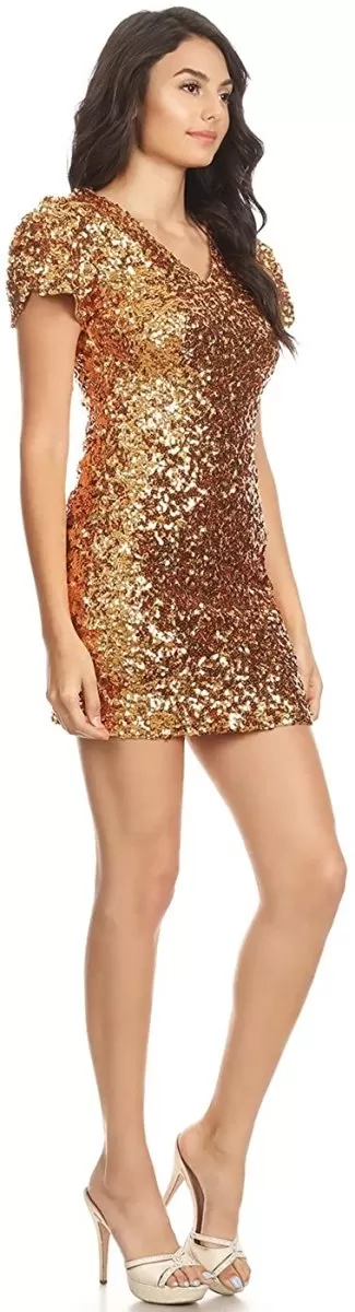 Sexy Short Sleeve Sequin Body-con Mini Cocktail Party Club Dress