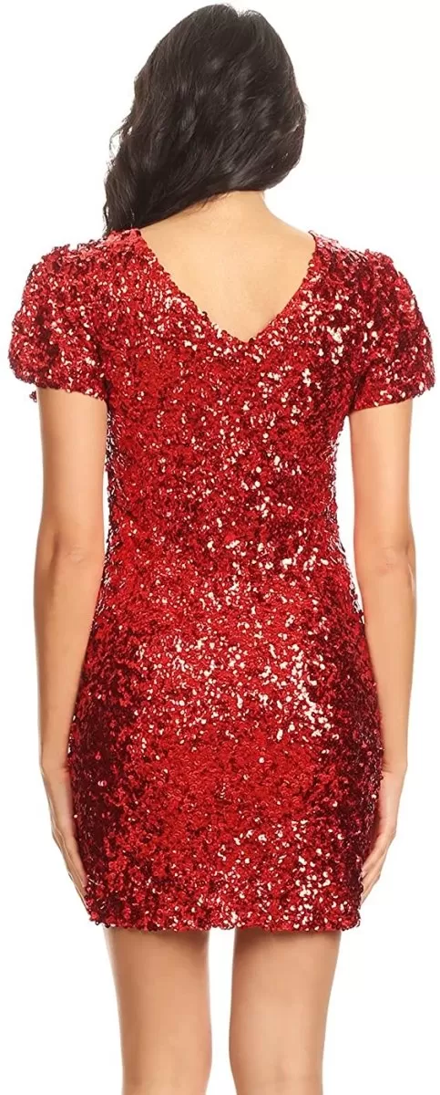 Sexy Short Sleeve Sequin Body-con Mini Cocktail Party Club Dress