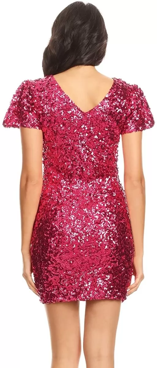 Sexy Short Sleeve Sequin Body-con Mini Cocktail Party Club Dress