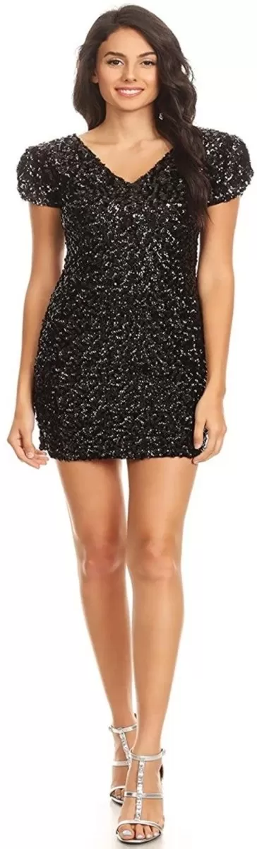 Sexy Short Sleeve Sequin Body-con Mini Cocktail Party Club Dress