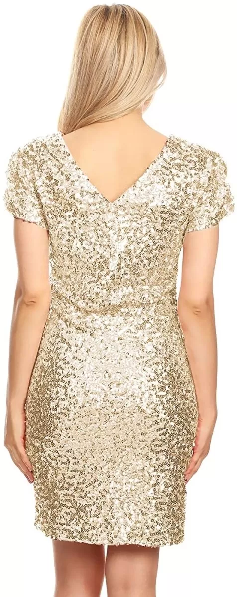 Sexy Short Sleeve Sequin Body-con Mini Cocktail Party Club Dress