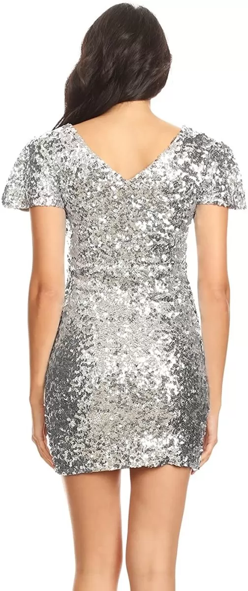 Sexy Short Sleeve Sequin Body-con Mini Cocktail Party Club Dress