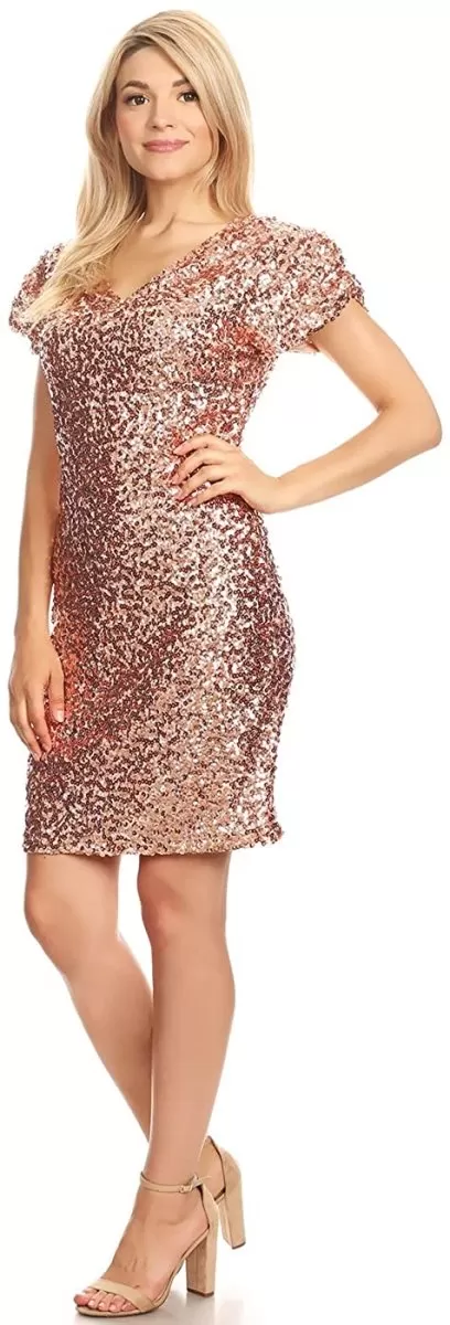 Sexy Short Sleeve Sequin Body-con Mini Cocktail Party Club Dress