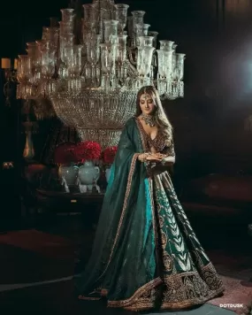 Teal Blue Mulmul Silk Heavy Bridal Lehenga Choli Set