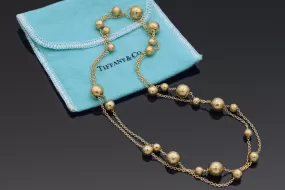 Tiffany & Co. Paloma Picasso 18K Yellow Gold Hammered Ball Bead Station Necklace