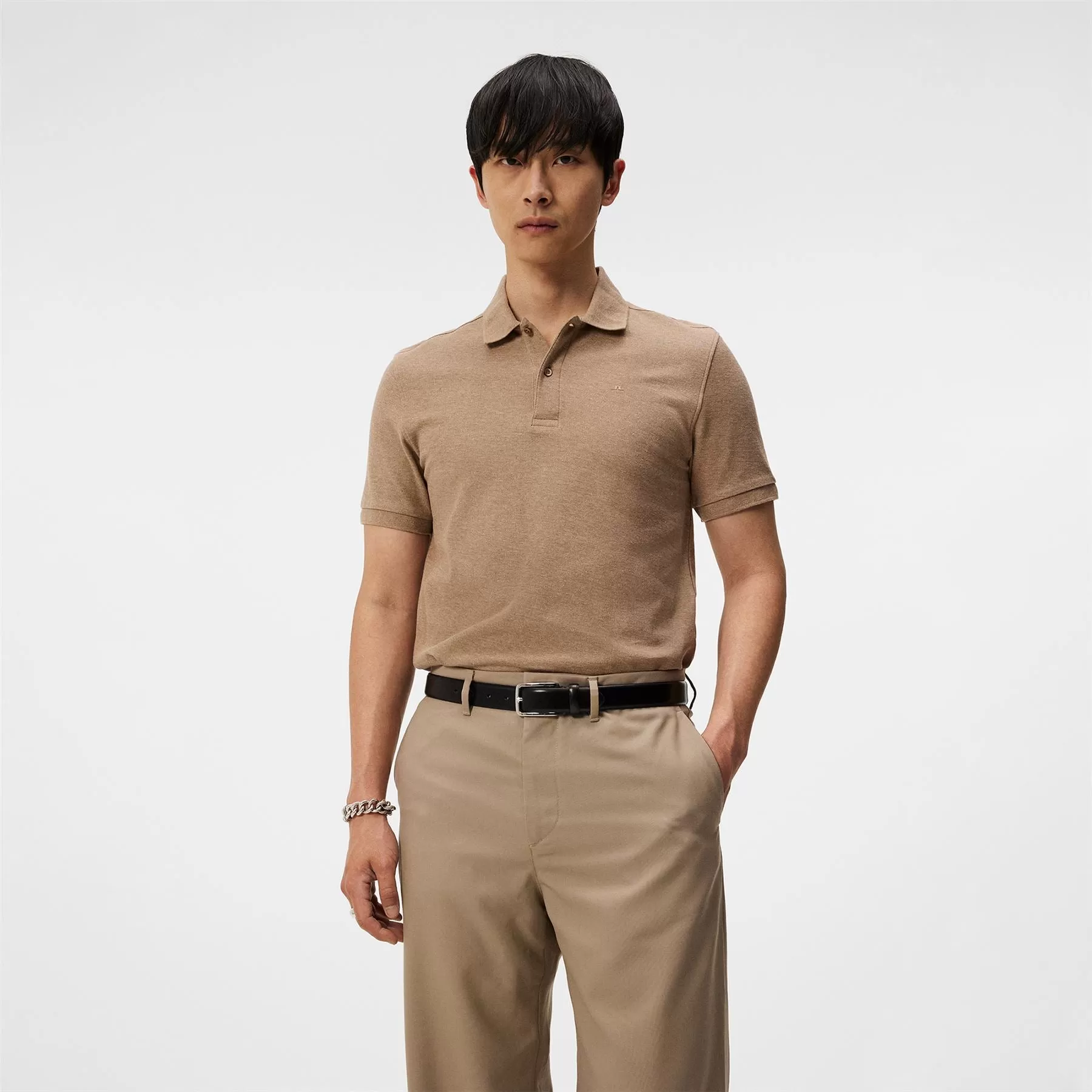 Troy Slim Fit Cotton Pique Polo Batik Khaki Grey Melange - SS24