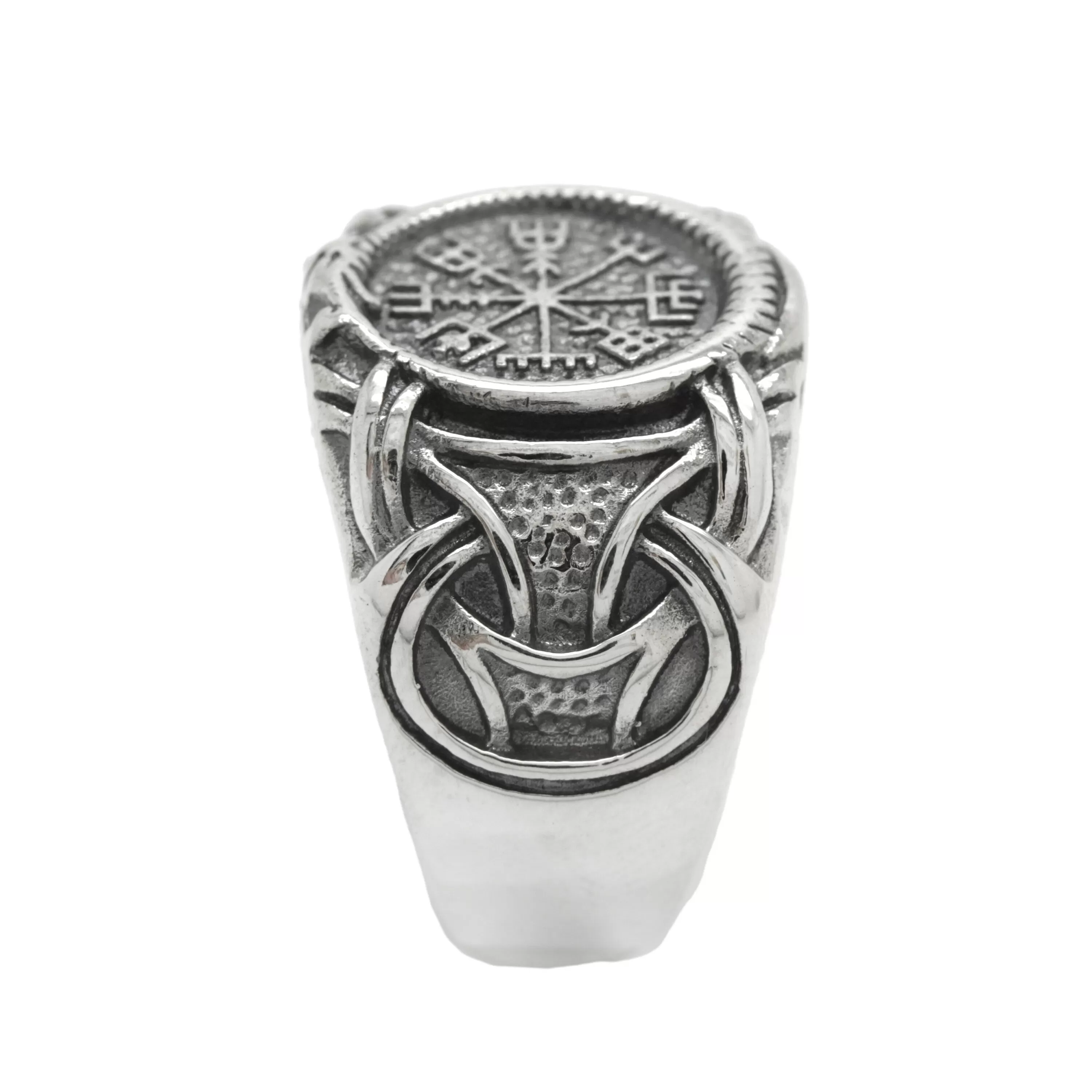 Viking Ring with Vegvisir Runic Compass, Nordic Jewelry Mens Sterling Silver Ring Signet