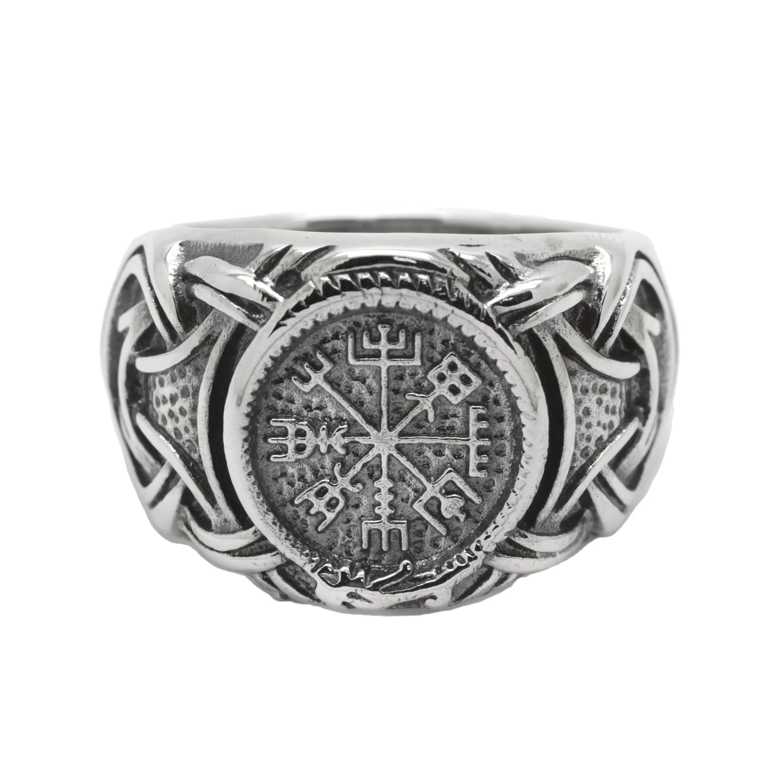 Viking Ring with Vegvisir Runic Compass, Nordic Jewelry Mens Sterling Silver Ring Signet