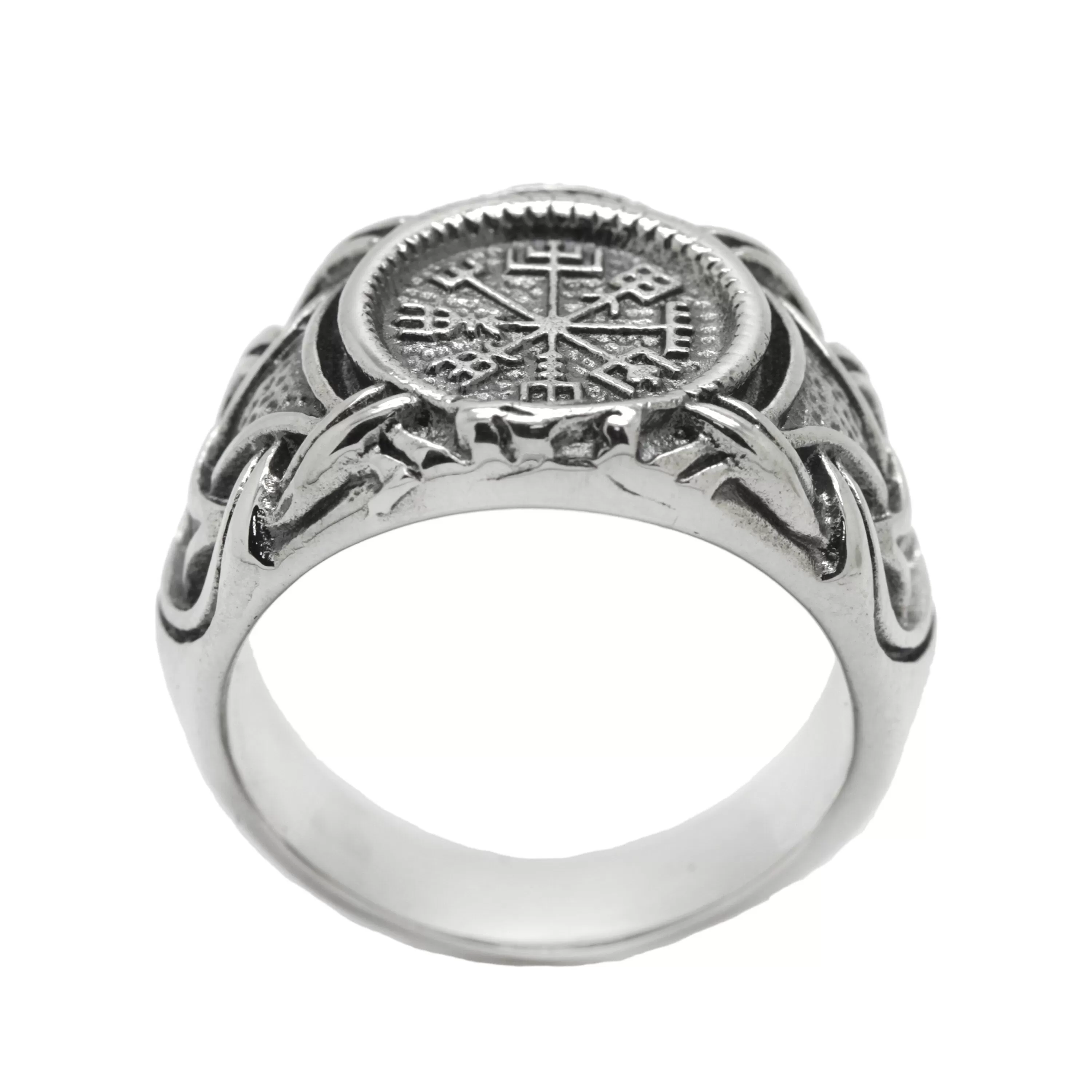 Viking Ring with Vegvisir Runic Compass, Nordic Jewelry Mens Sterling Silver Ring Signet