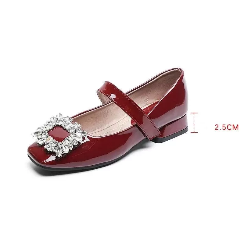 W2381 Women's Casual Shoes - Low Heels With Rhinestone Design