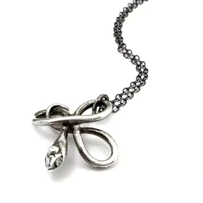 White Diamond Eyes Serpent Necklace - Silver