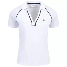 Womens V-Neck Mesh Block Polo Bright White - SS24